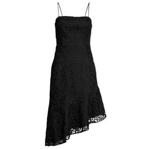 Milly Black Lace Midi Dress with Asymmetrical Hem